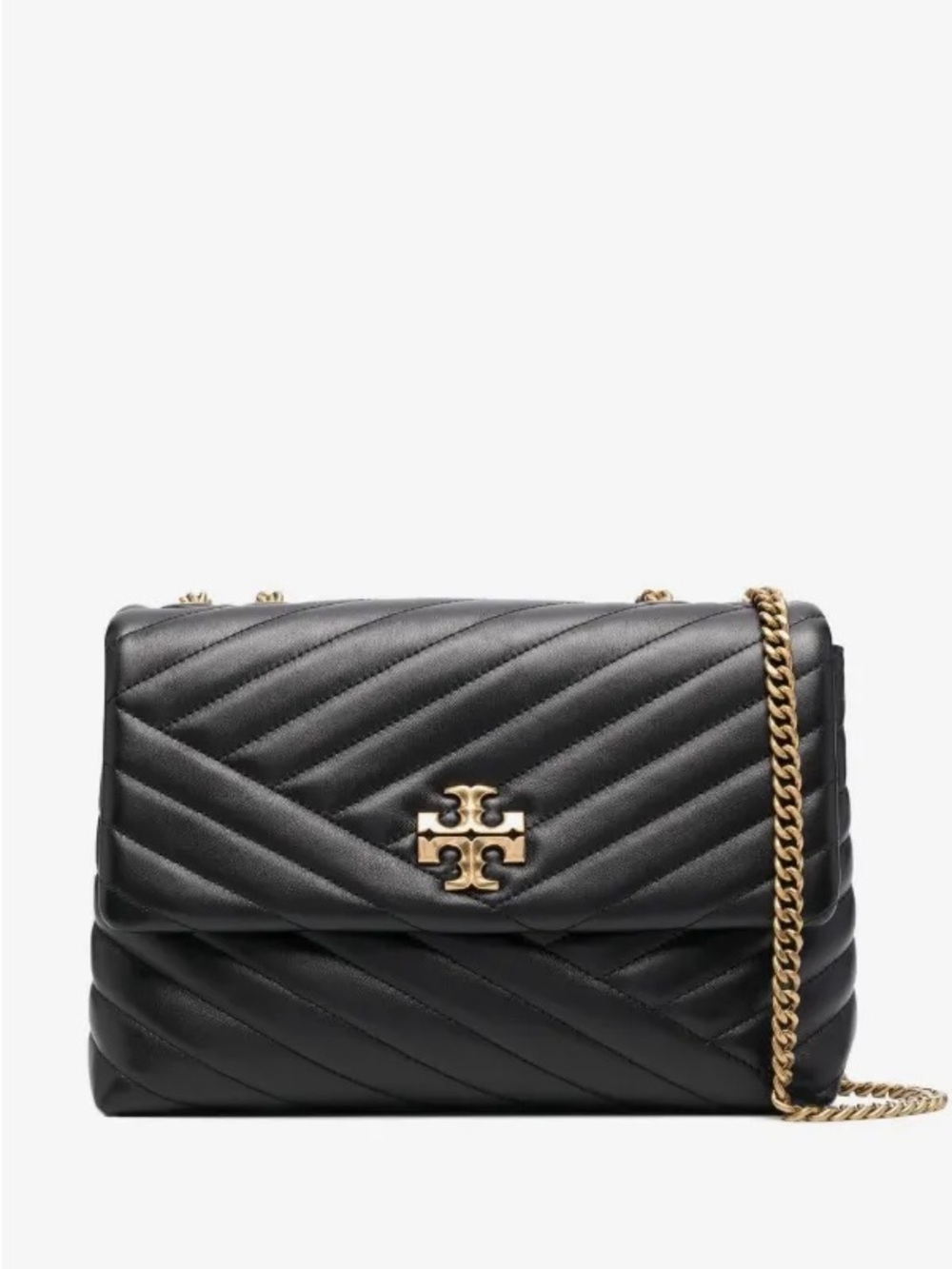 Tory Burch Black Chevron Quilted Shoulder Bag with Gold Chain
